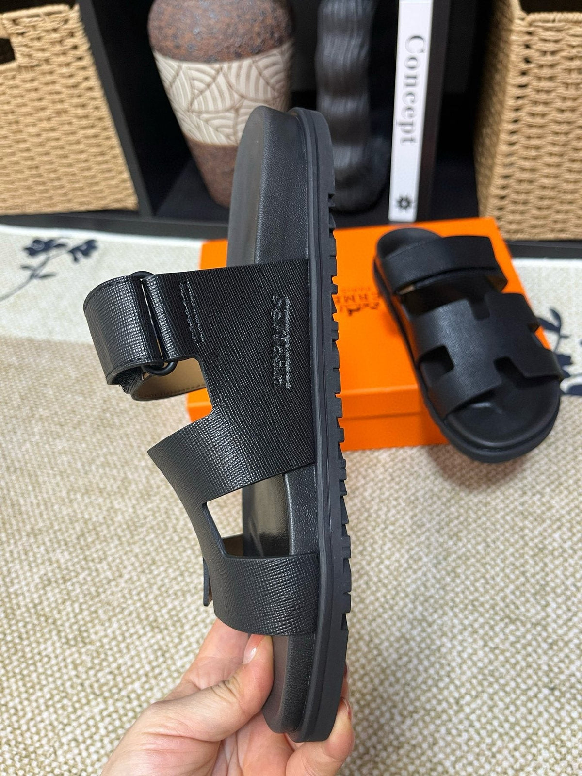 Hermes Kazimir Cutout Slide Sandals — side