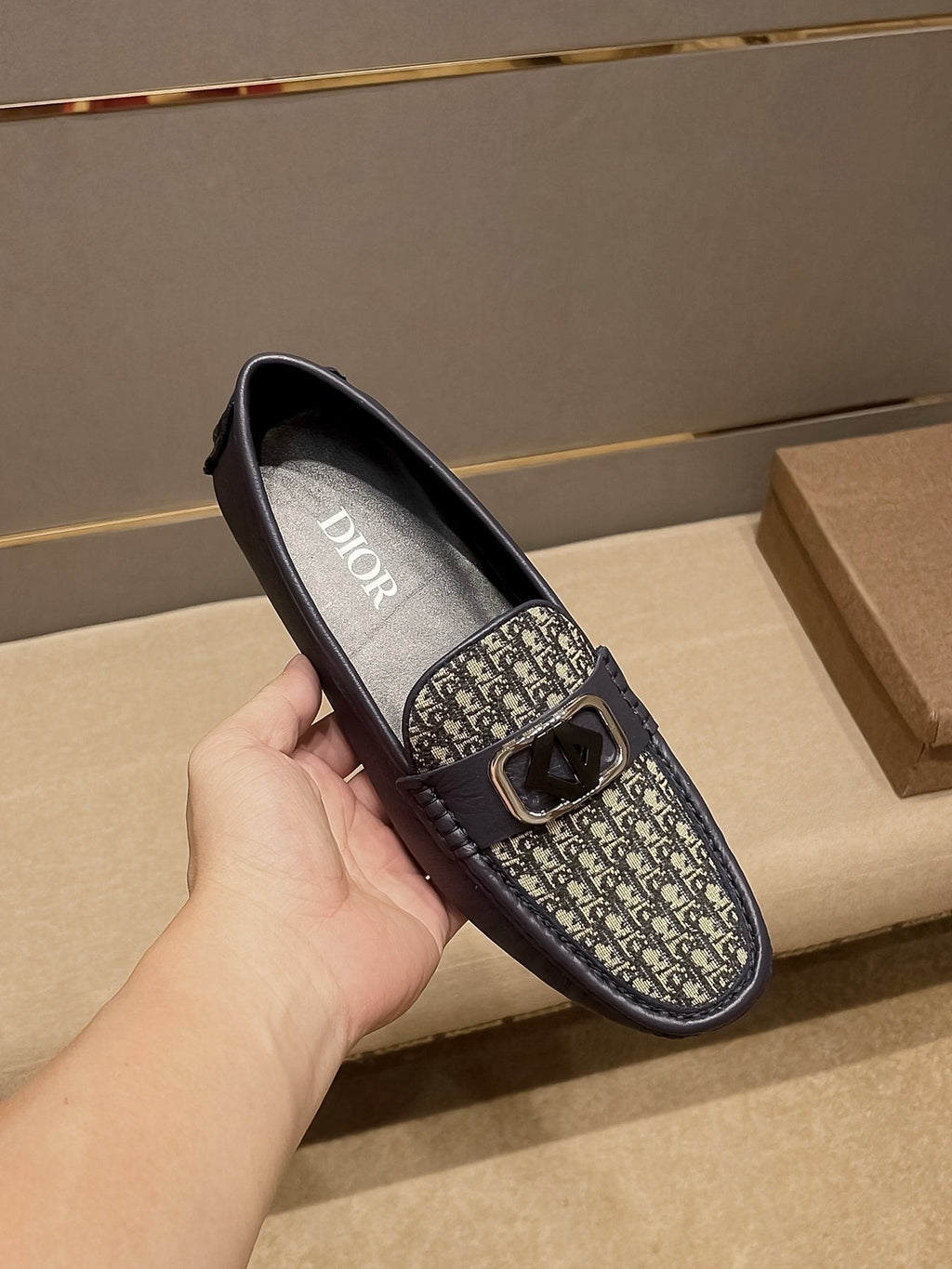 Dior Patterned Vamp Buckle Loafers — front