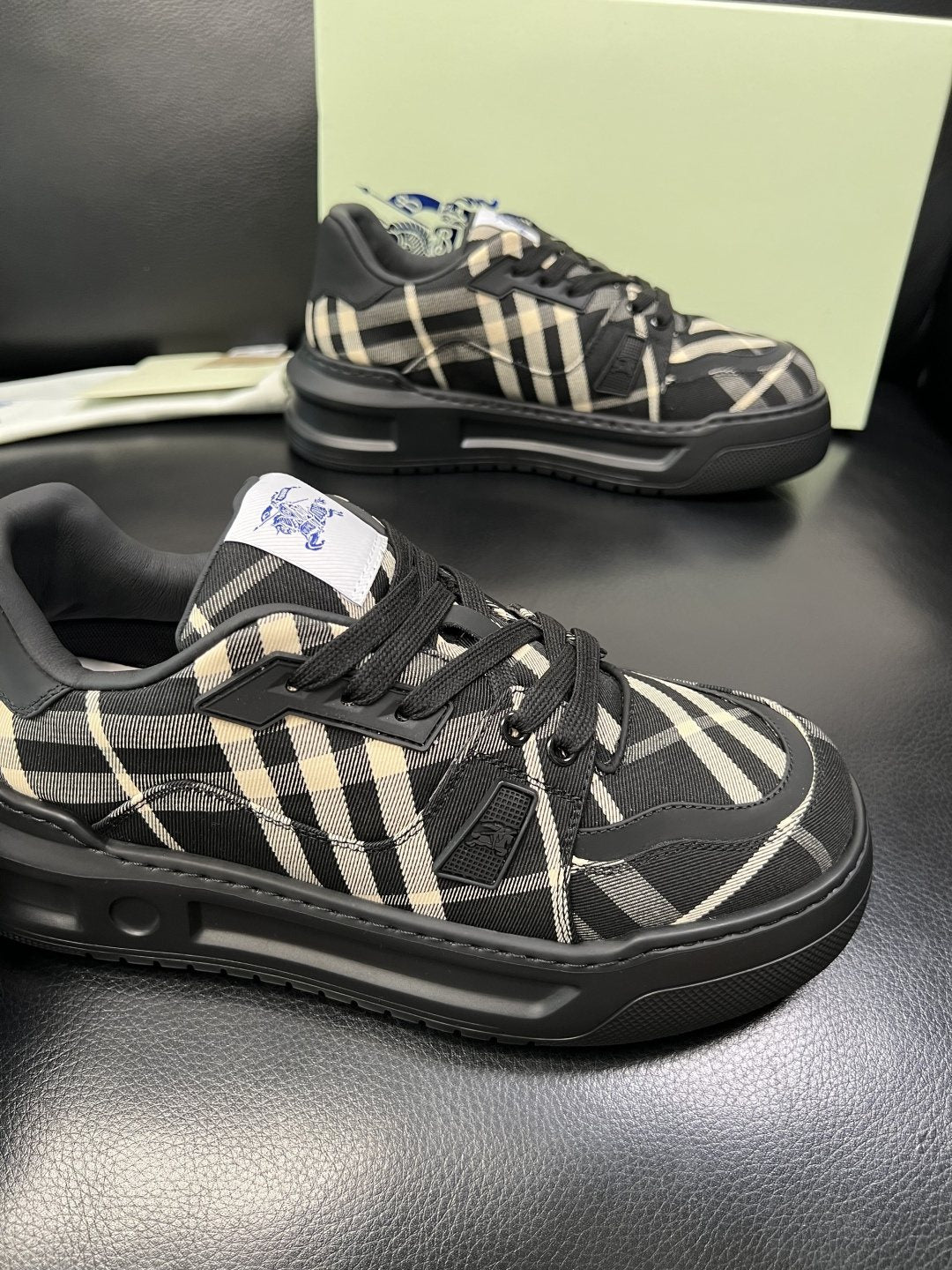 Burberry Black Beige Plaid Low-Top Sneakers — side