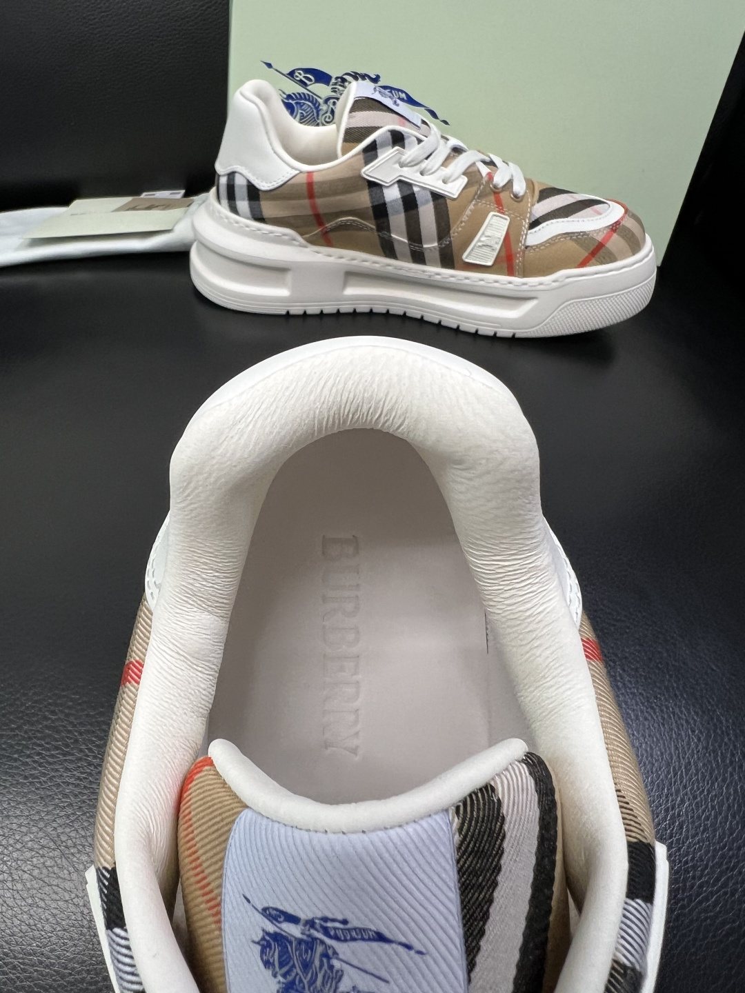 Burberry Black Beige Plaid Low-Top Sneakers — back