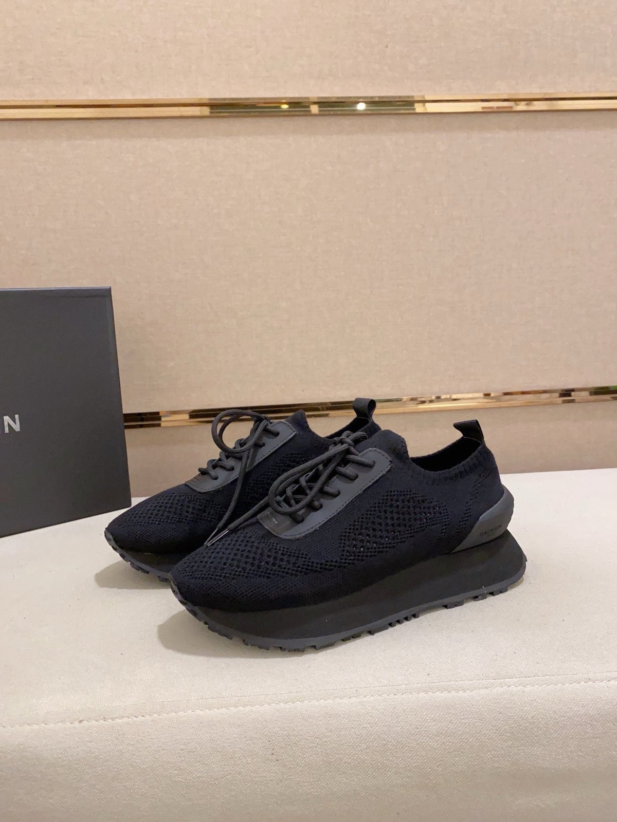 Balmain Blue Knit Low-Top Sneakers — front