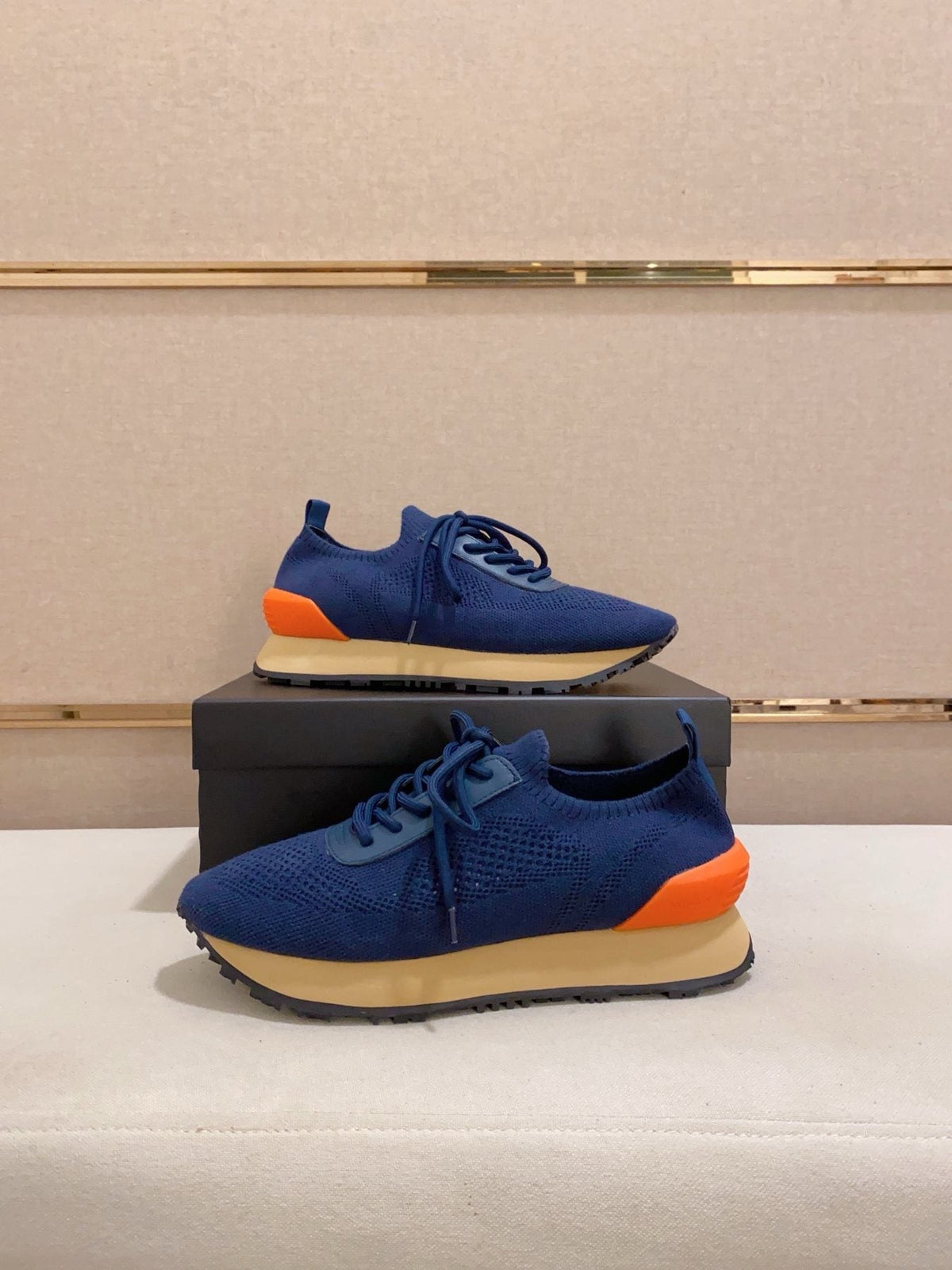 Balmain Blue Knit Low-Top Sneakers — back