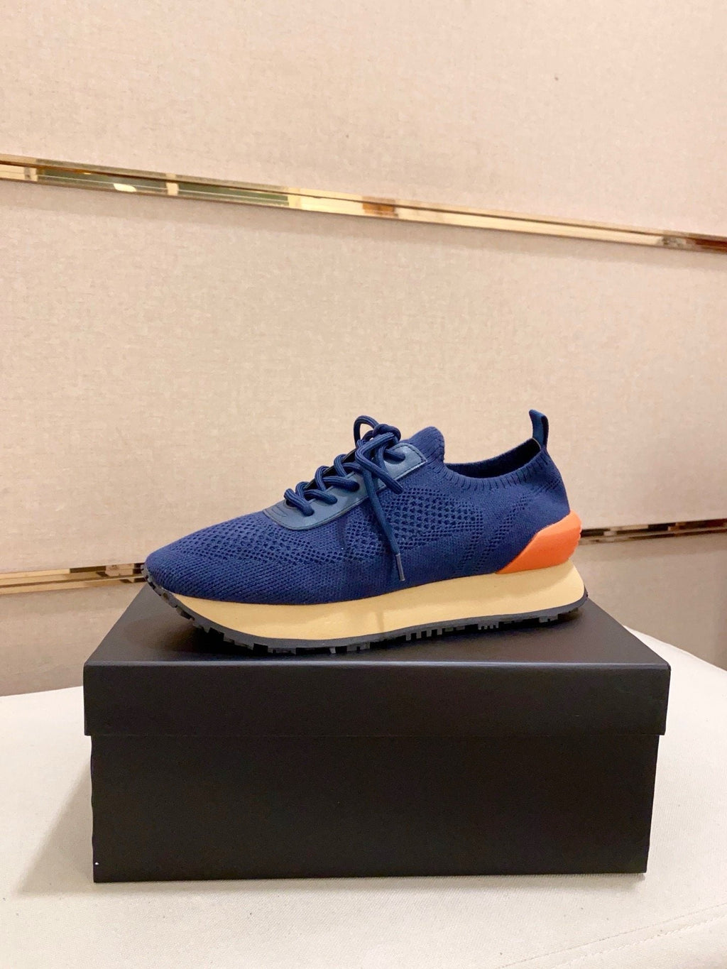 Balmain Blue Knit Low-Top Sneakers — hero