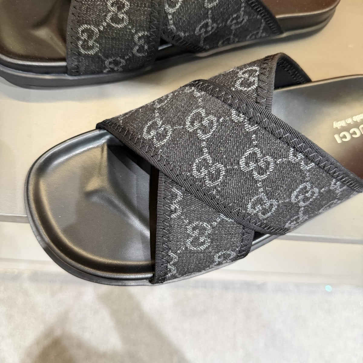 Gucci Patterned Cross-Strap Slide Sandals — front