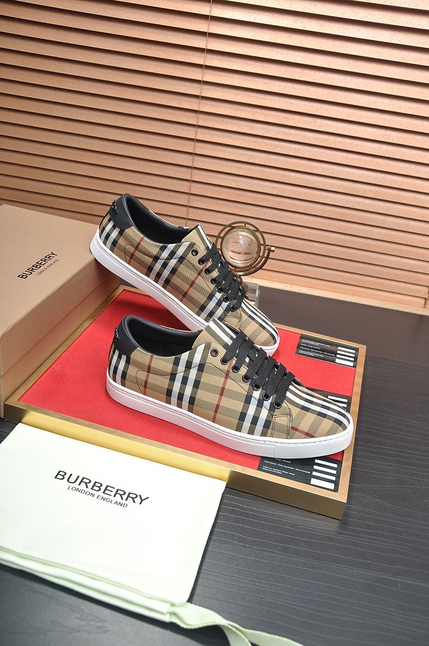 Burberry Tan Plaid Low-Top Sneakers — back