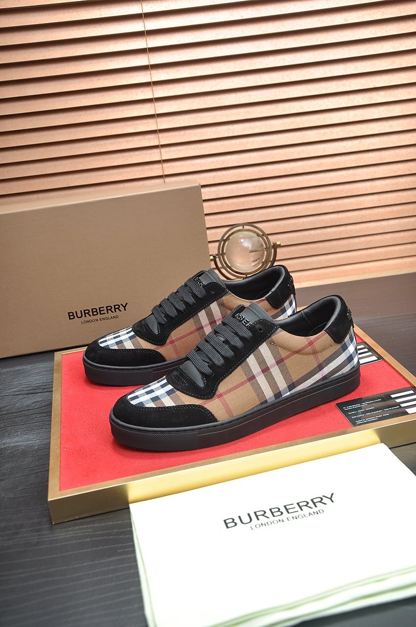 Burberry Tan Plaid Low-Top Sneakers — side