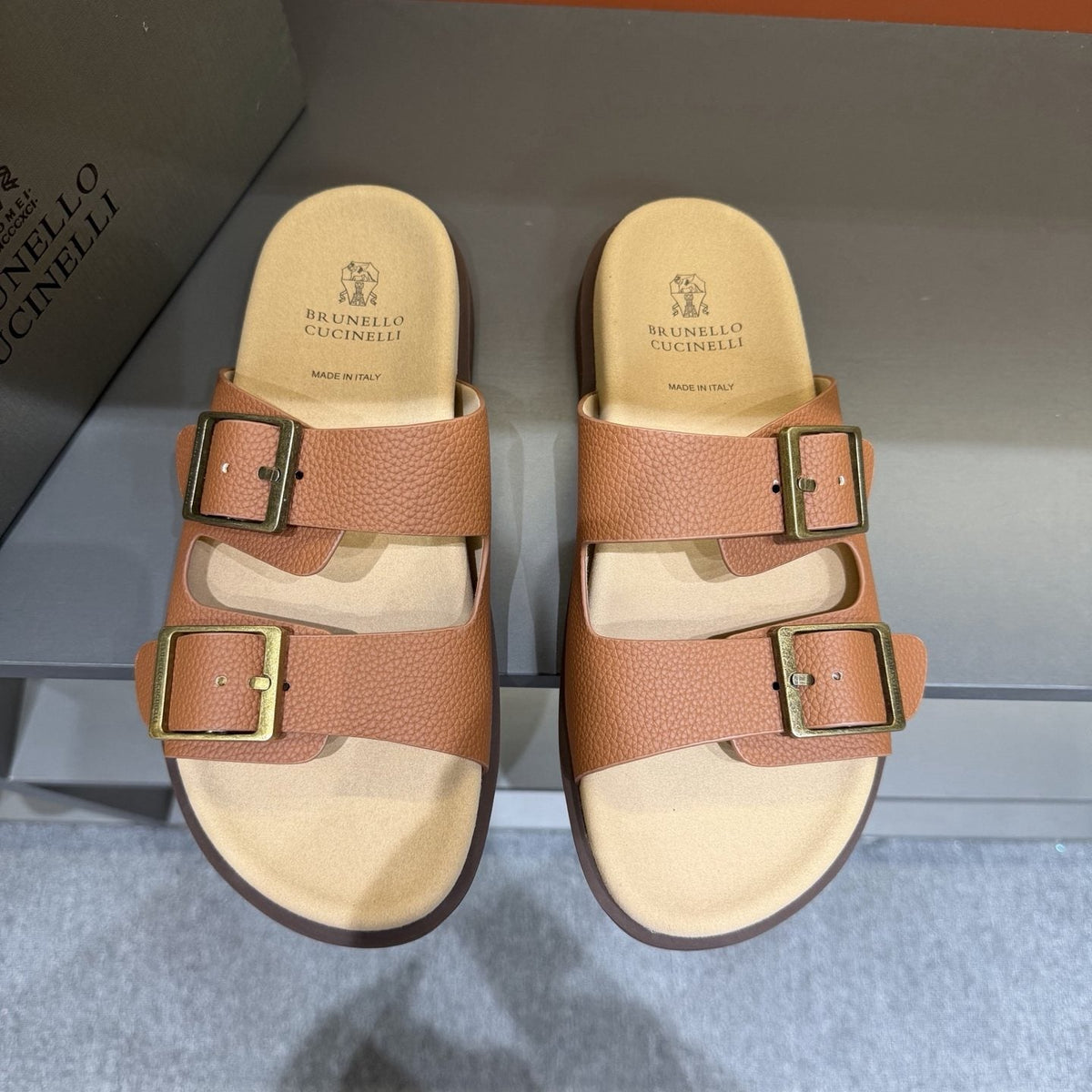 Brunello Cucinelli Double-Buckle Slide Sandals — hero
