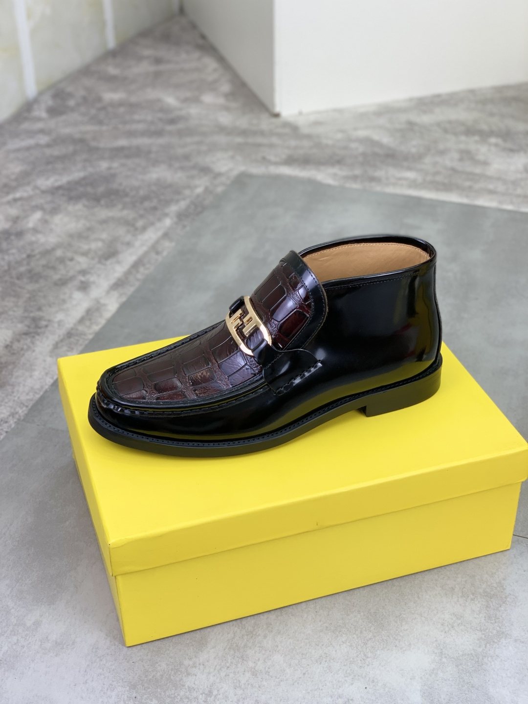 Fendi Croc-Embossed Buckle Ankle Boots — side