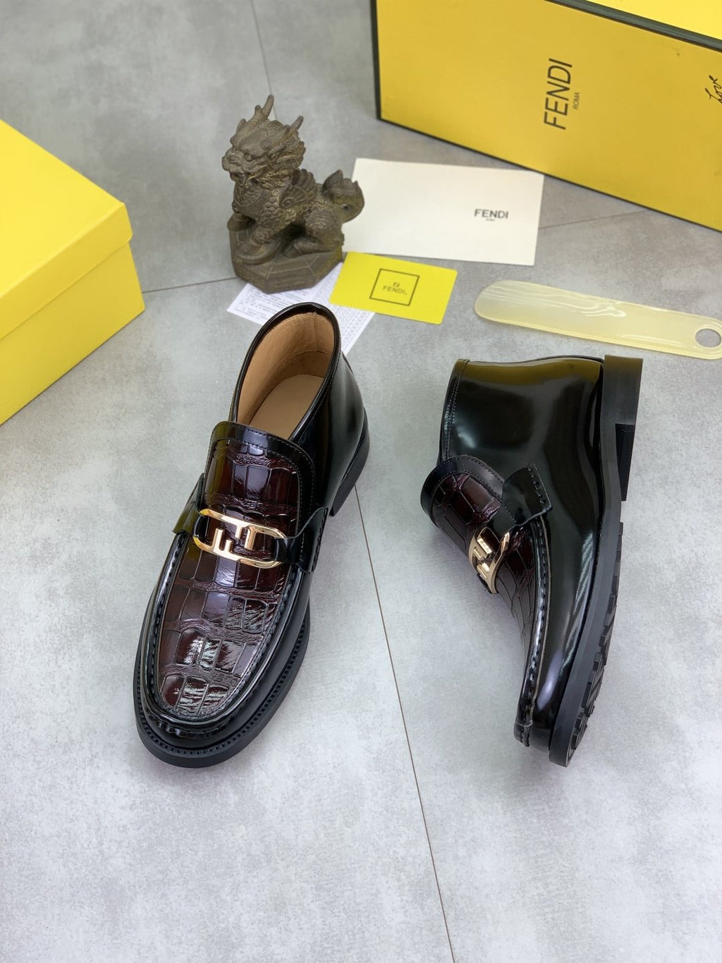 Fendi Croc-Embossed Buckle Ankle Boots — side