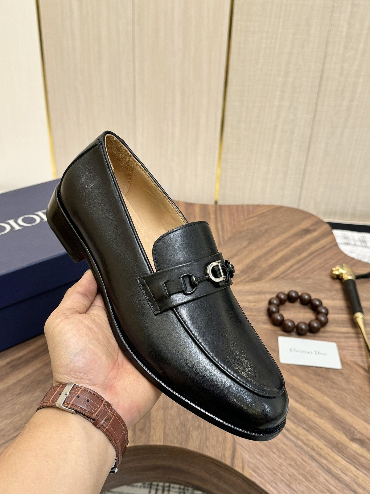 Dior Black Buckle Loafers — model
