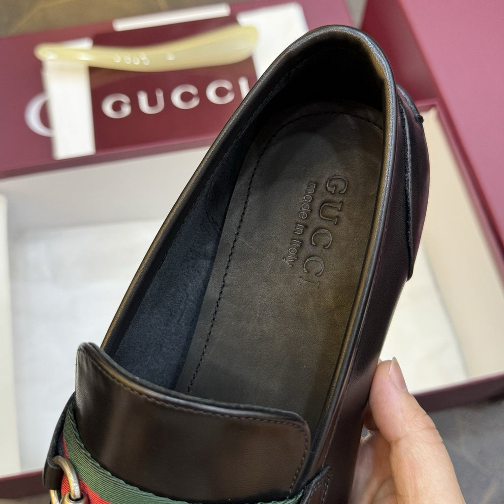 Gucci Black Web Horsebit Loafers — label