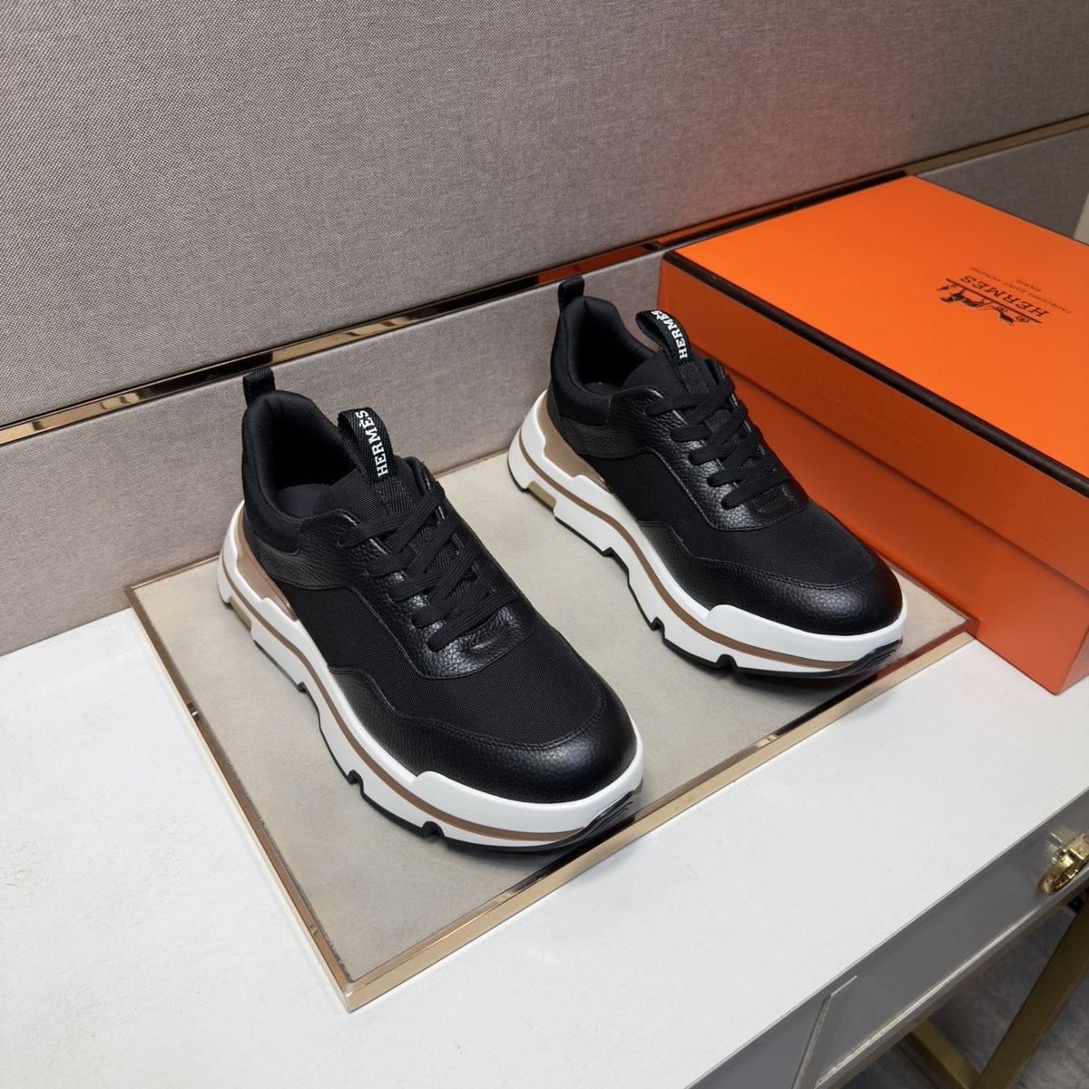 Hermès Panel Lace-Up Casual Sneakers — front