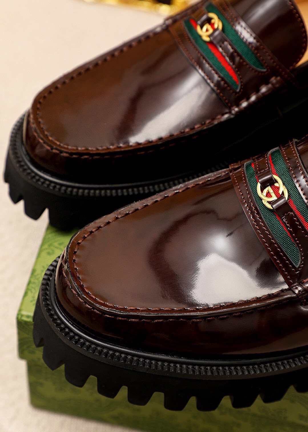 Gucci Leather Lug-Sole Loafers — detail