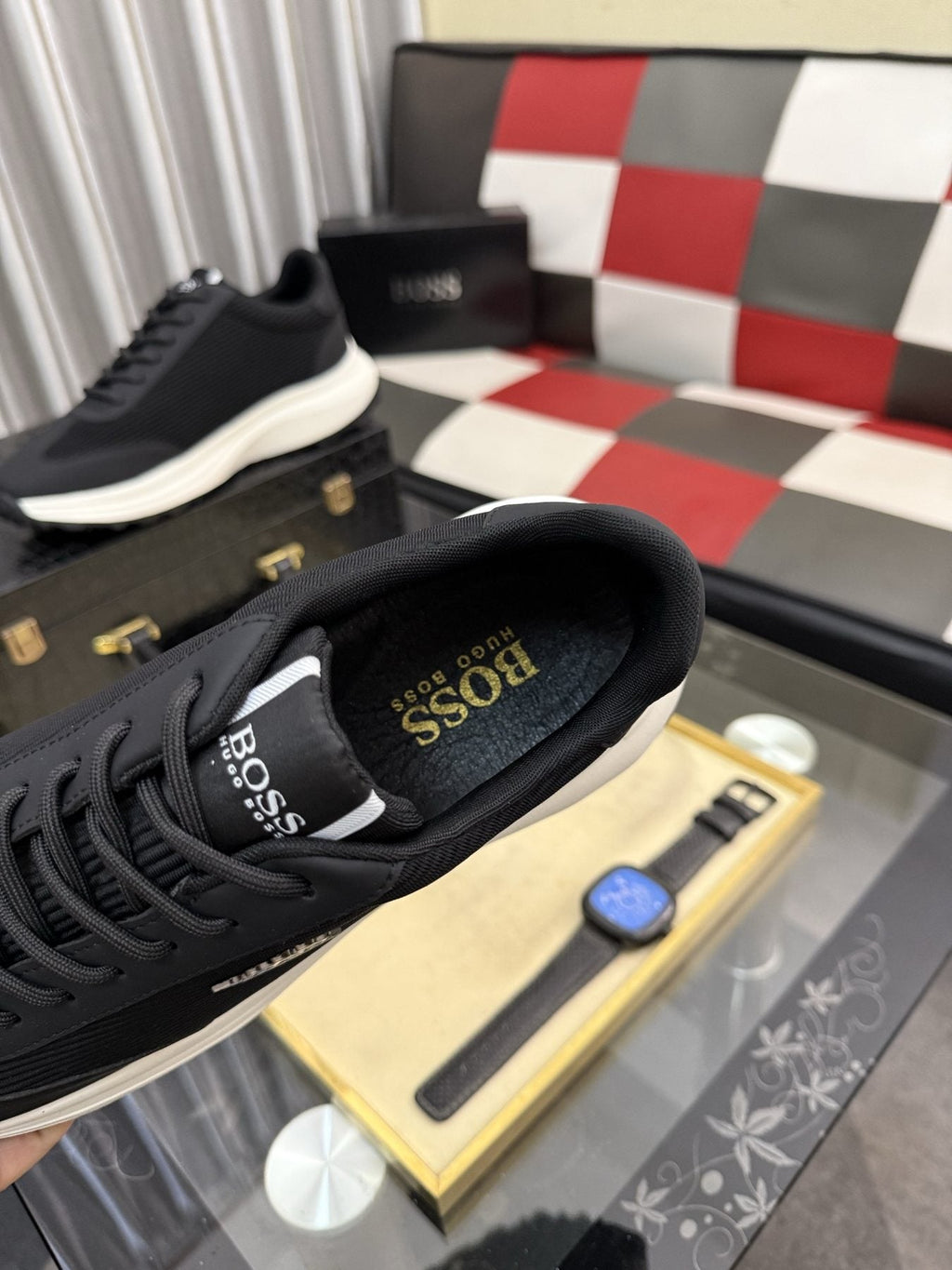 BOSS Knit-Look Low-Top Sneakers — label