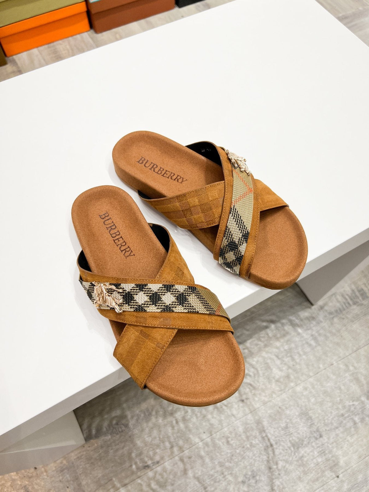 Burberry Check Cross-Strap Slide Sandals — front