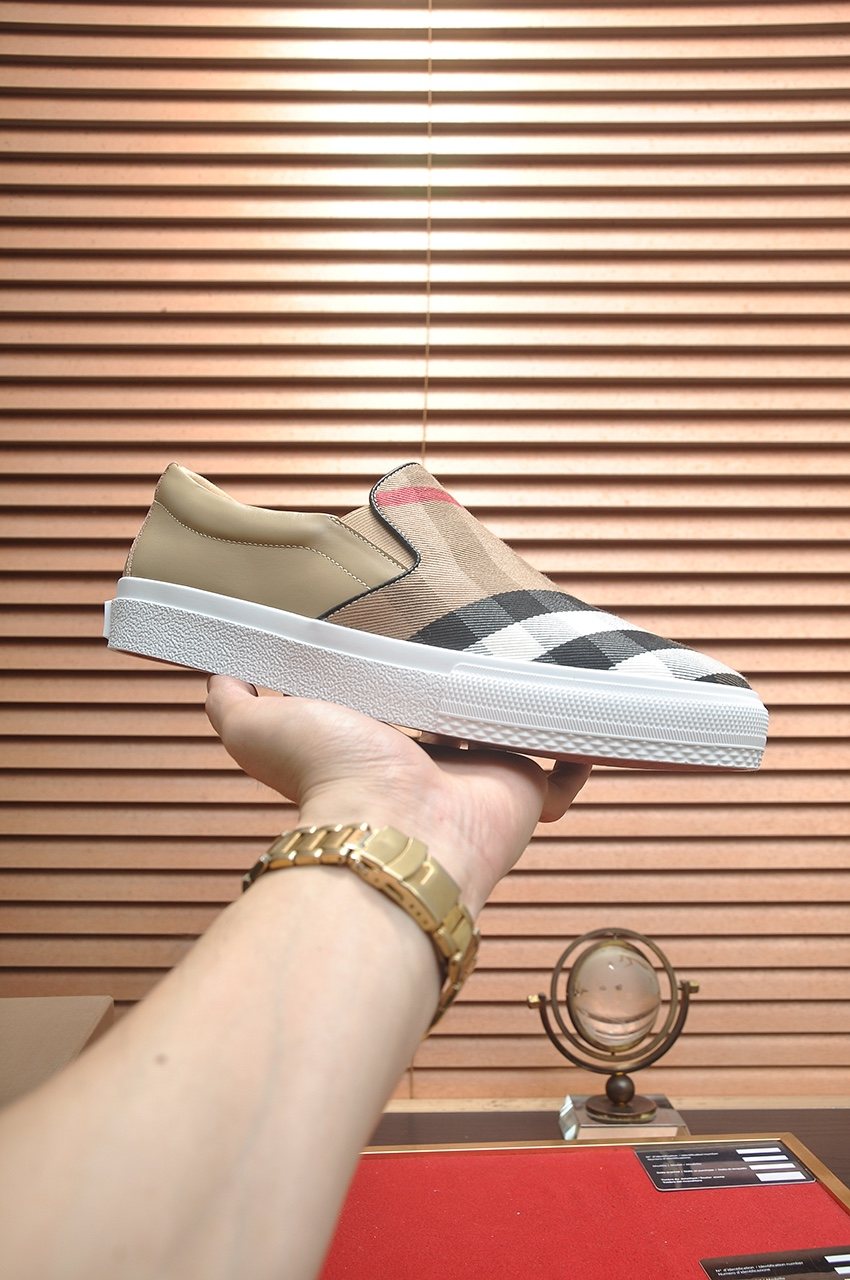 Burberry Beige Check Slip-On Sneakers — front