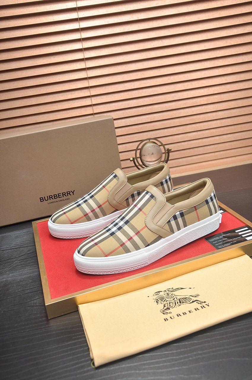 Burberry Beige Check Slip-On Sneakers — front