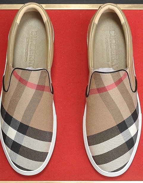 Burberry Beige Check Slip-On Sneakers — front