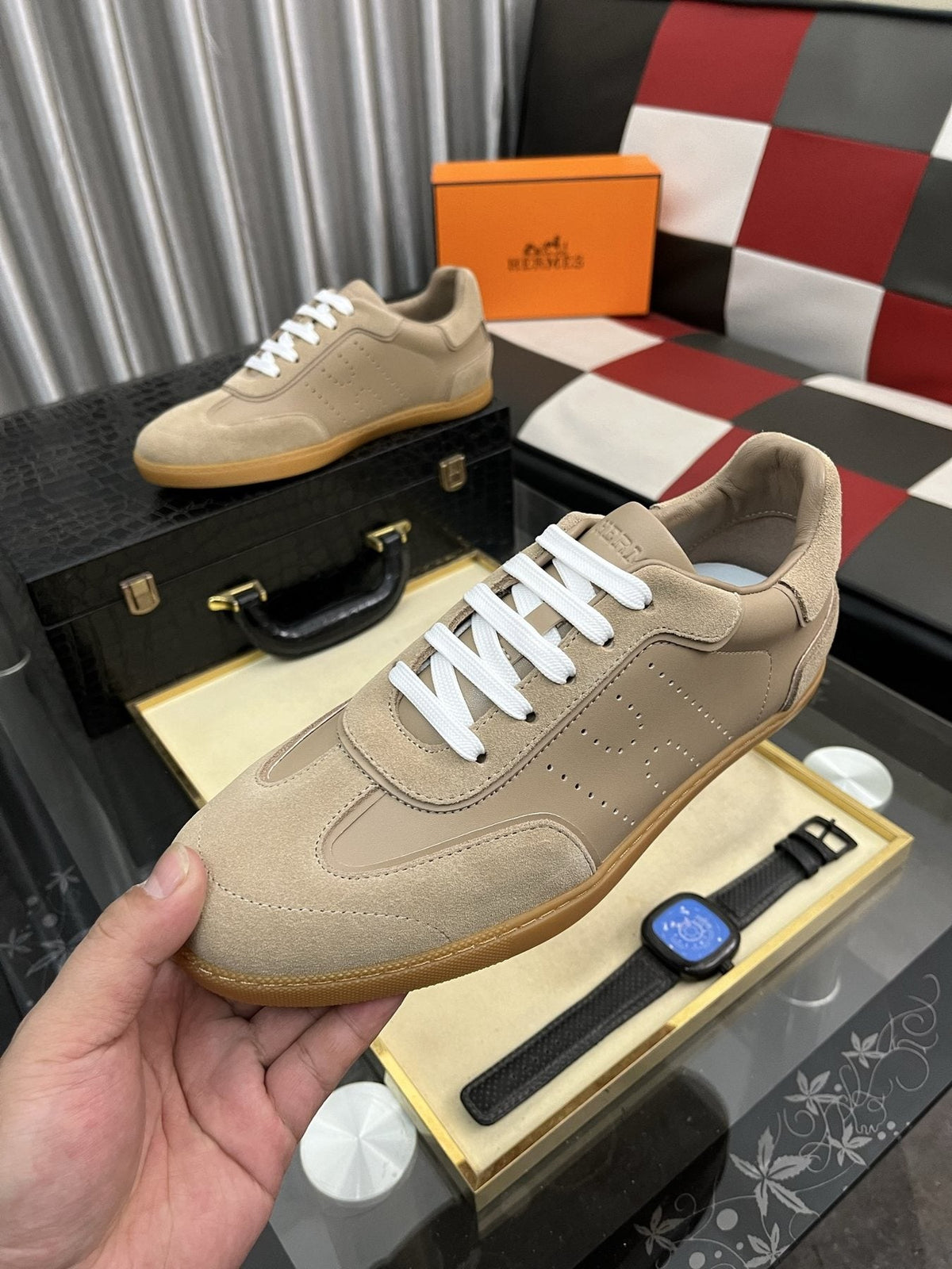 Hermès Perforated Low-Top Sneakers — front