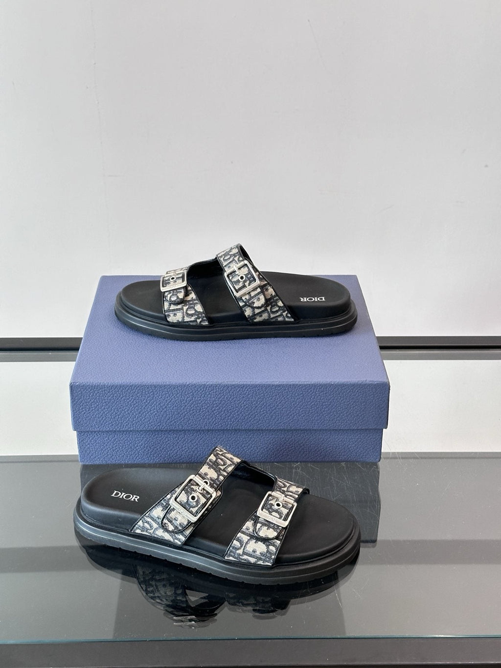 Dior Patterned Buckle Slide Sandals — side