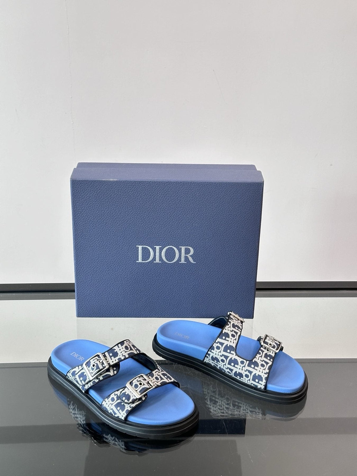 Dior Patterned Buckle Slide Sandals — front