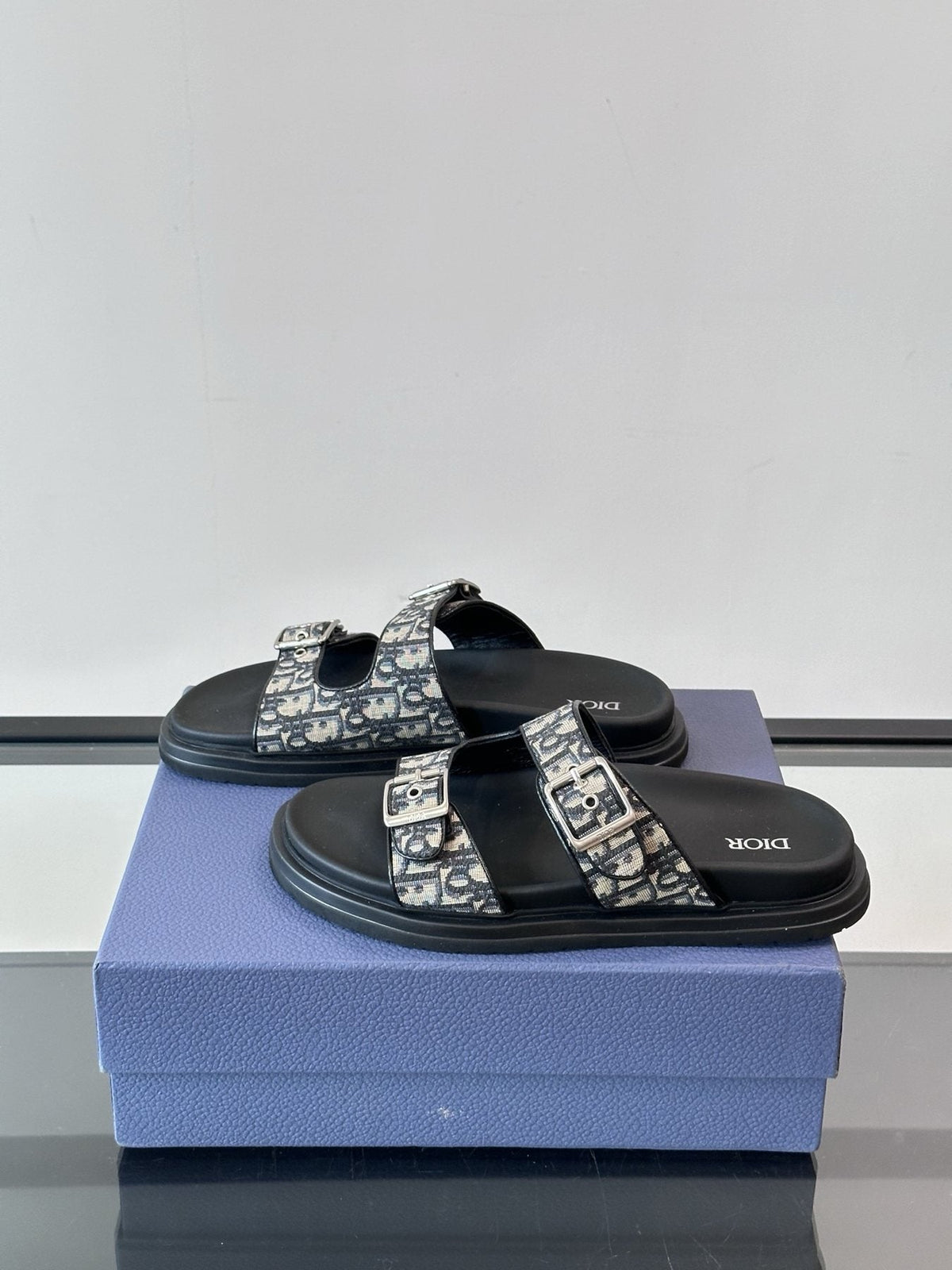 Dior Patterned Buckle Slide Sandals — side