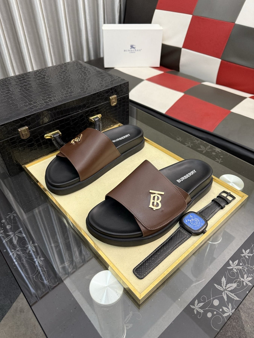 Burberry Monogram Slide Sandals — front