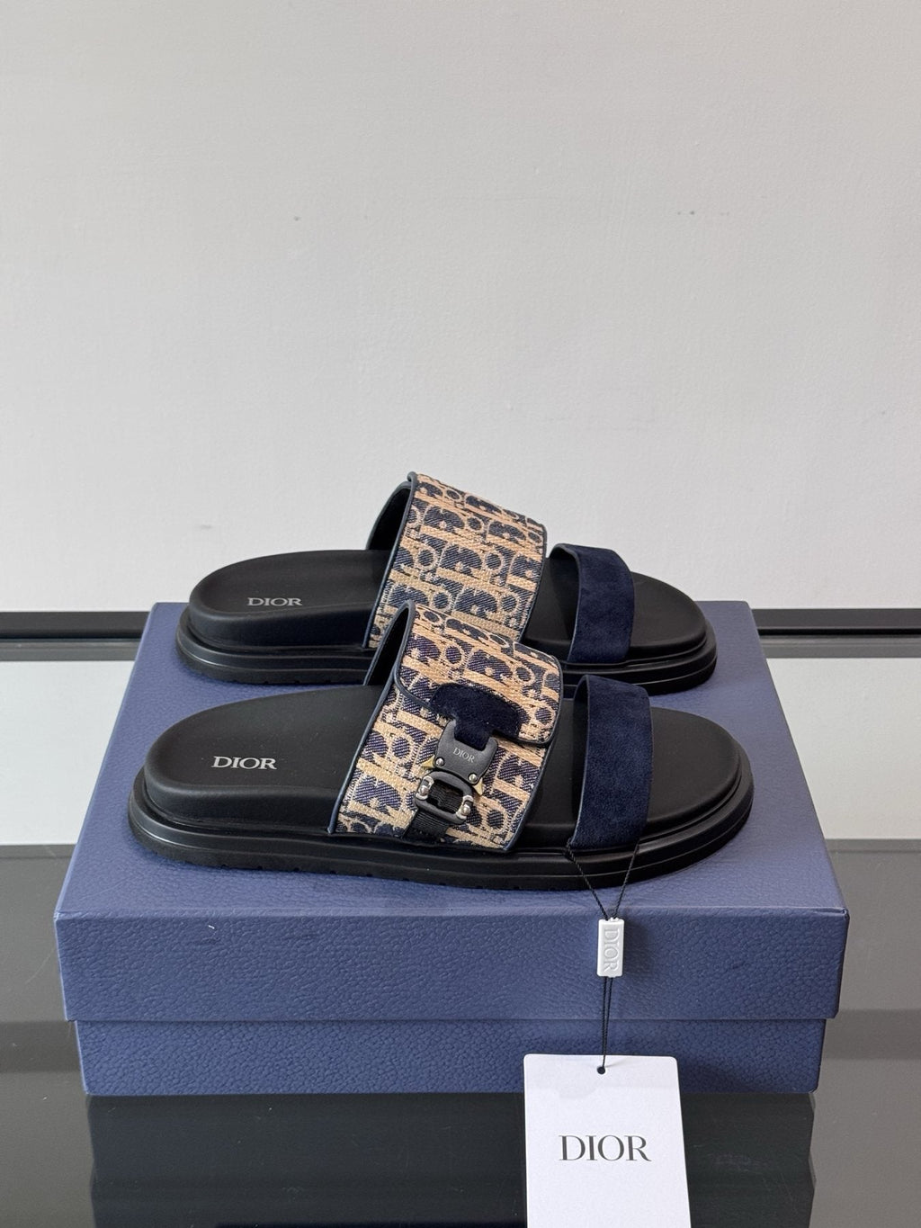 Dior Patterned Strap Slide Sandals — front