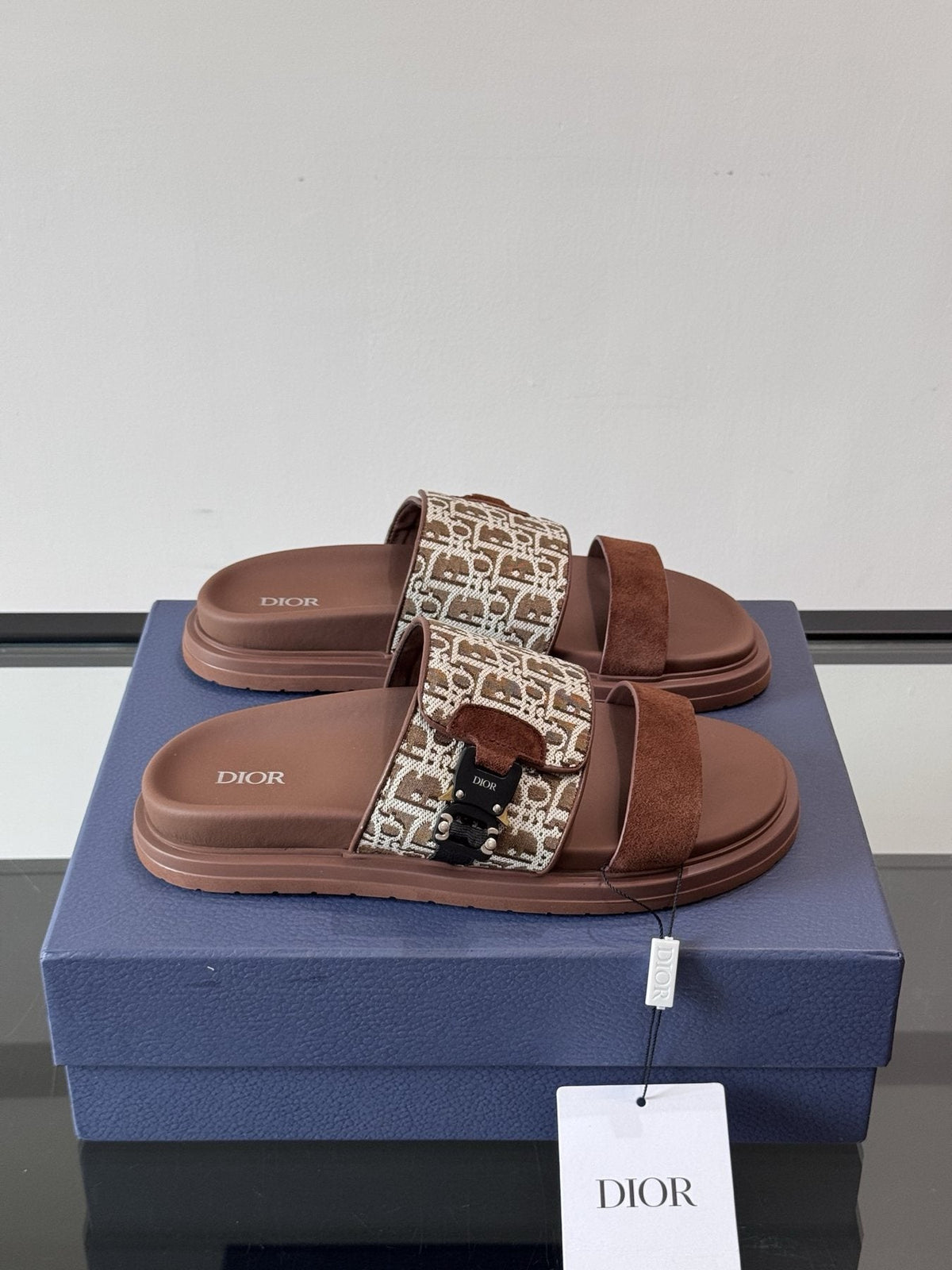 Dior Patterned Strap Slide Sandals — front