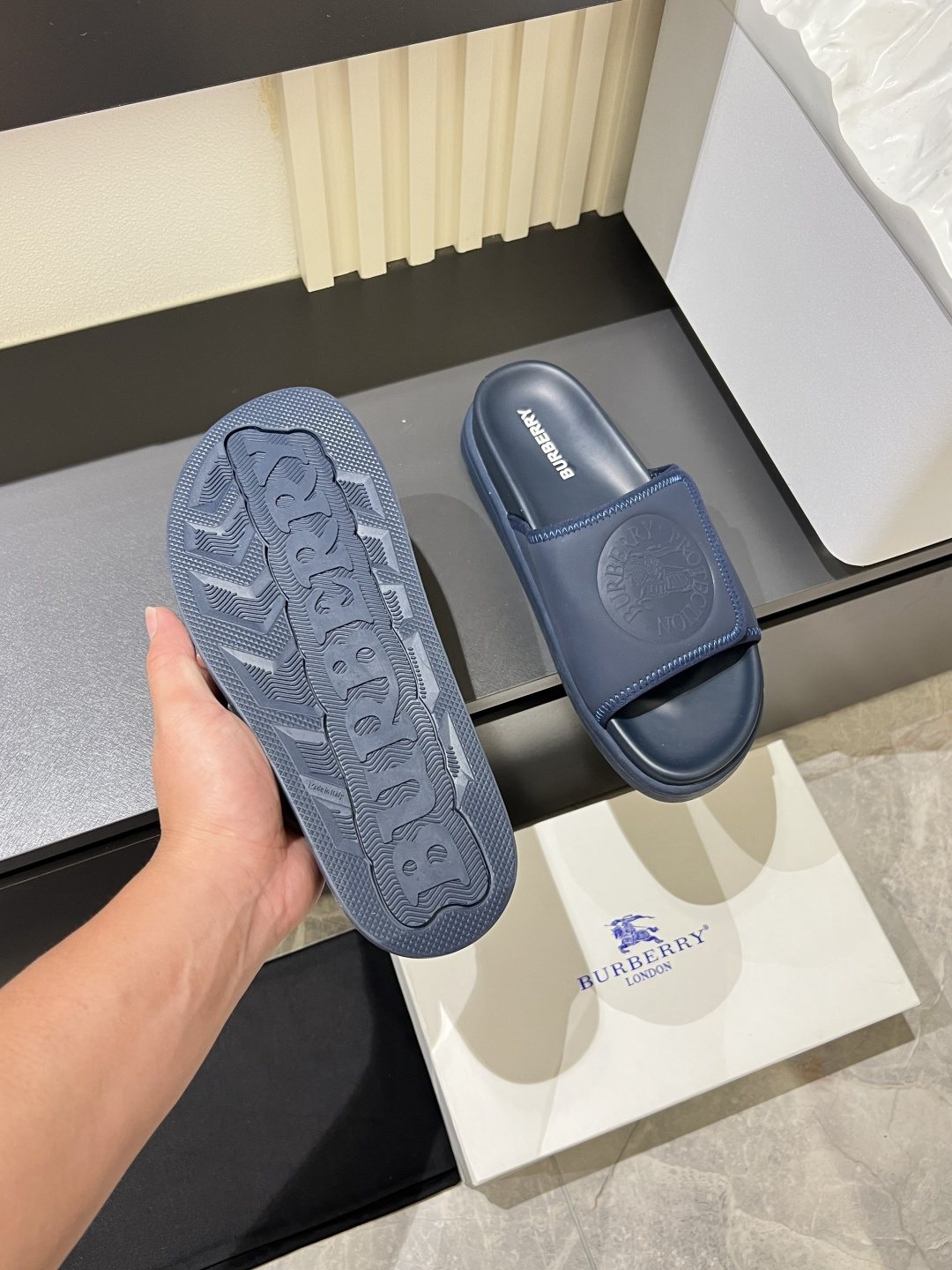 Burberry Embossed Check Slide Sandals — back