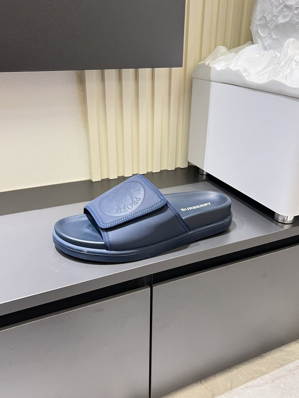 Burberry Embossed Check Slide Sandals — side