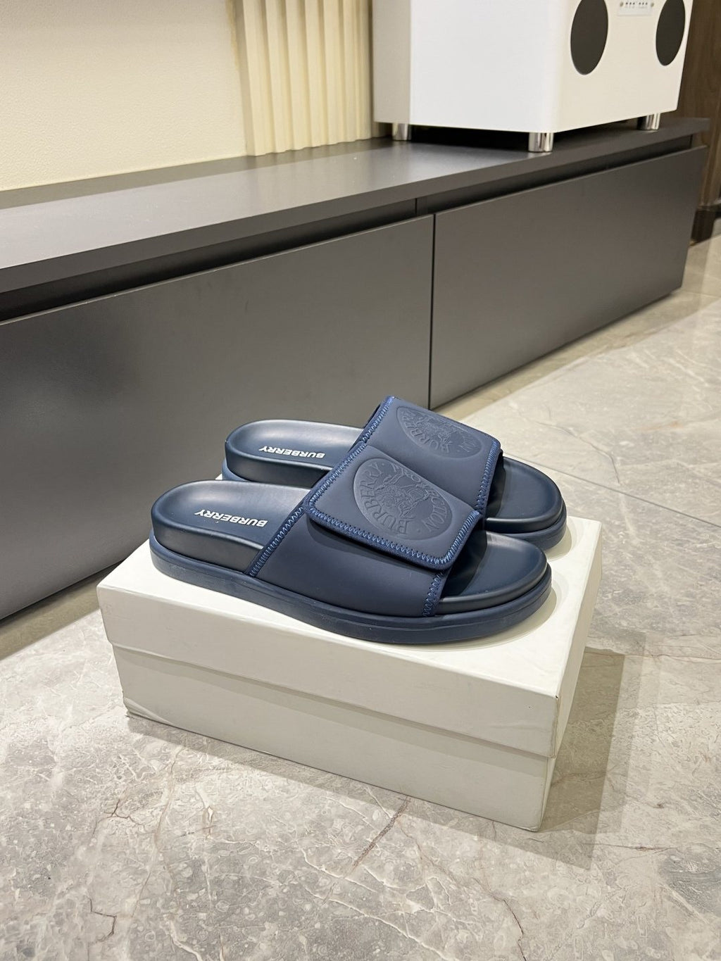 Burberry Embossed Check Slide Sandals — side