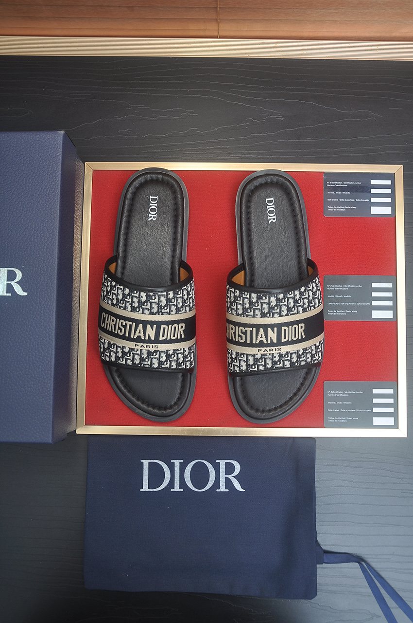 Dior Patterned Strap Slide Sandals — hero