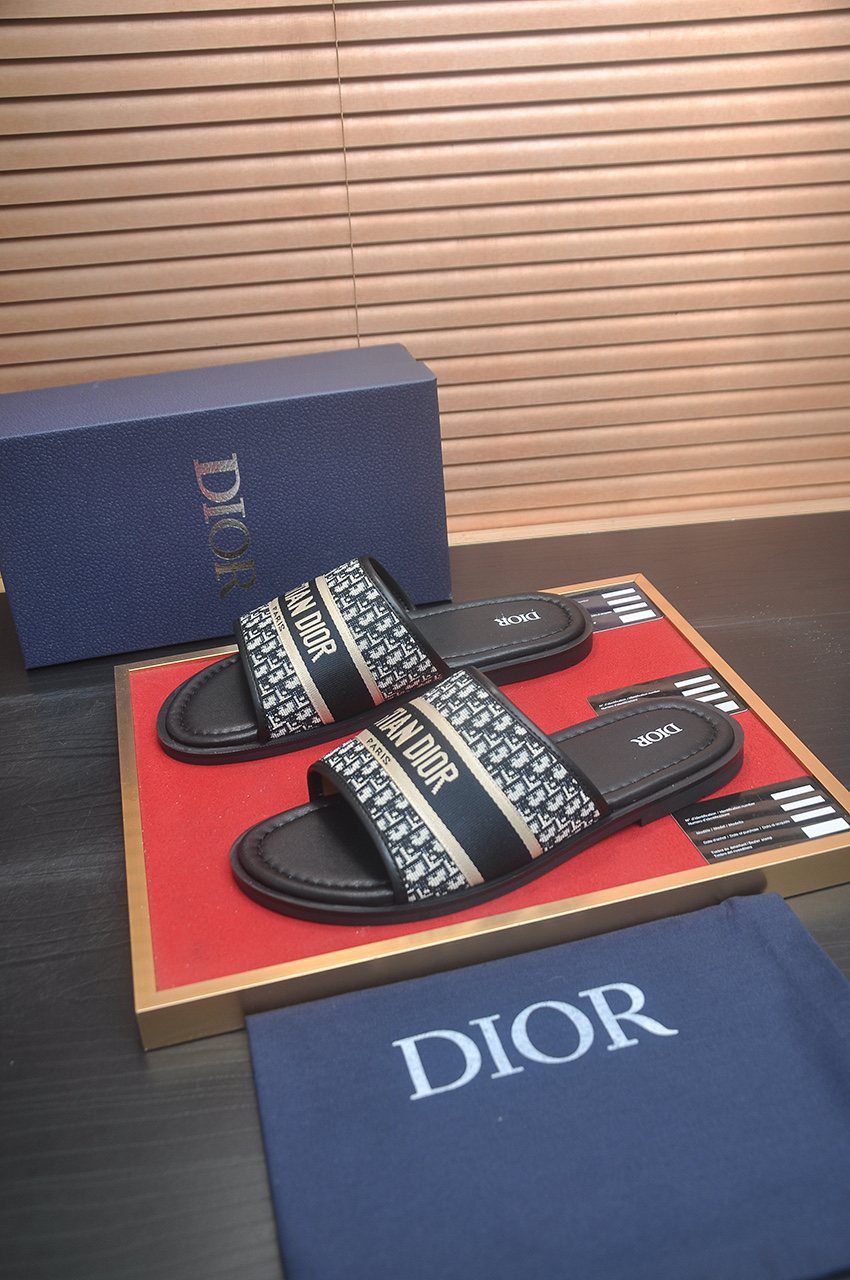 Dior Patterned Strap Slide Sandals — front