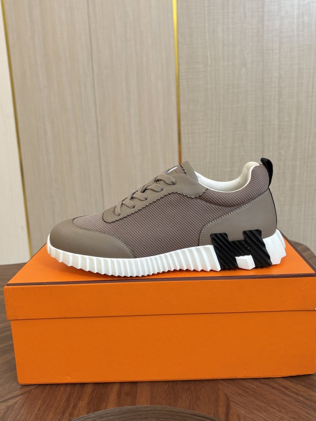 Hermes Black Ribbed Sole Sneakers — side