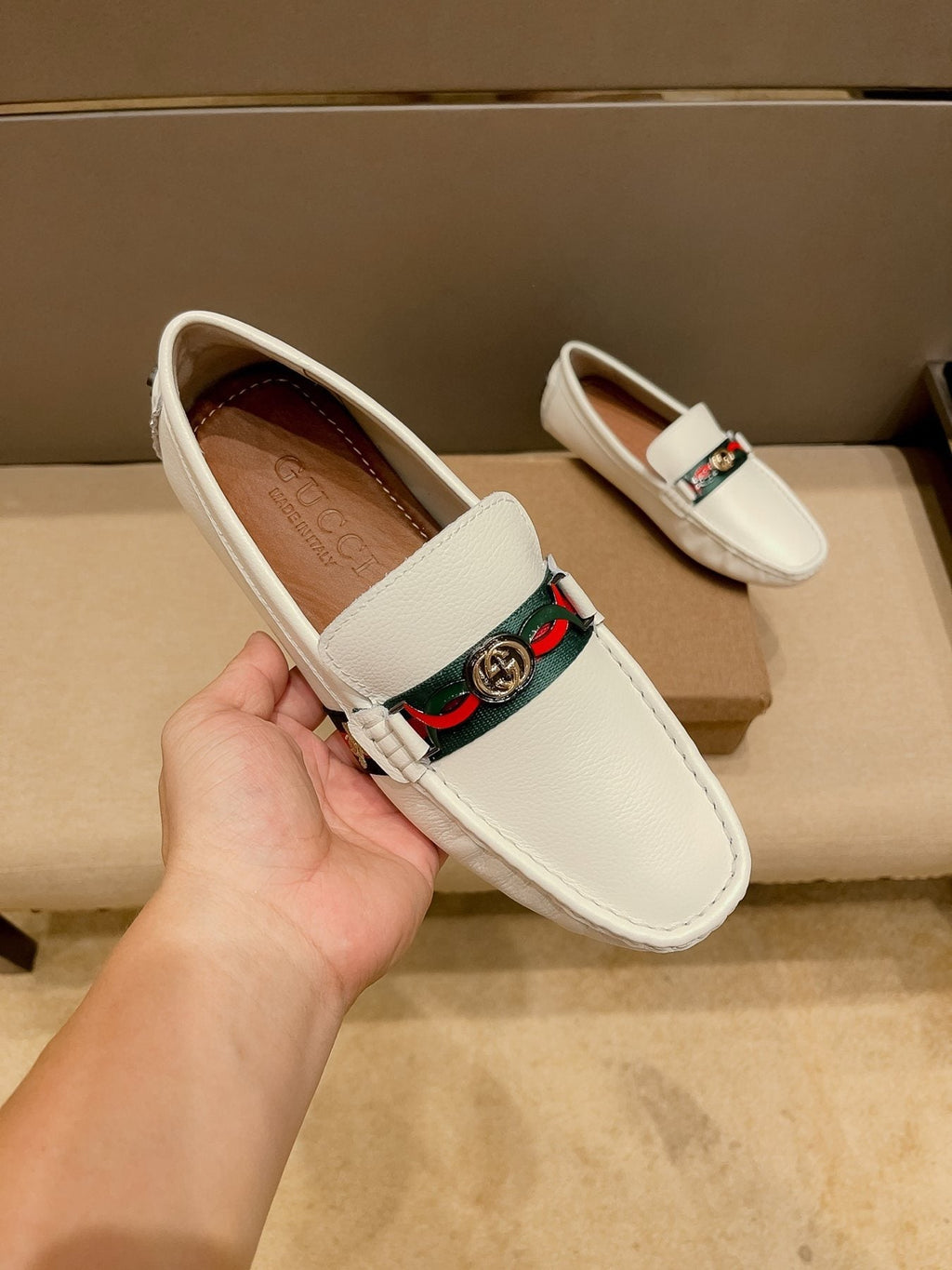 Gucci Web Accent Driving Loafers — detail
