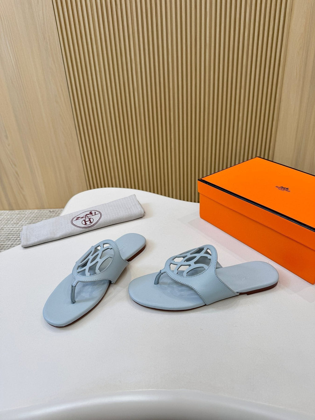 Hermès Tan Brown Cutout Thong Sandals — side