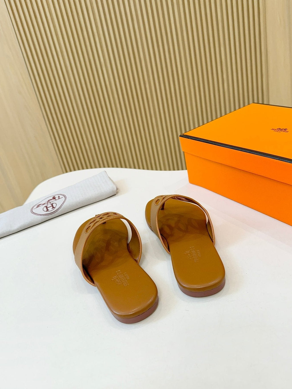 Hermès Tan Brown Cutout Thong Sandals — back