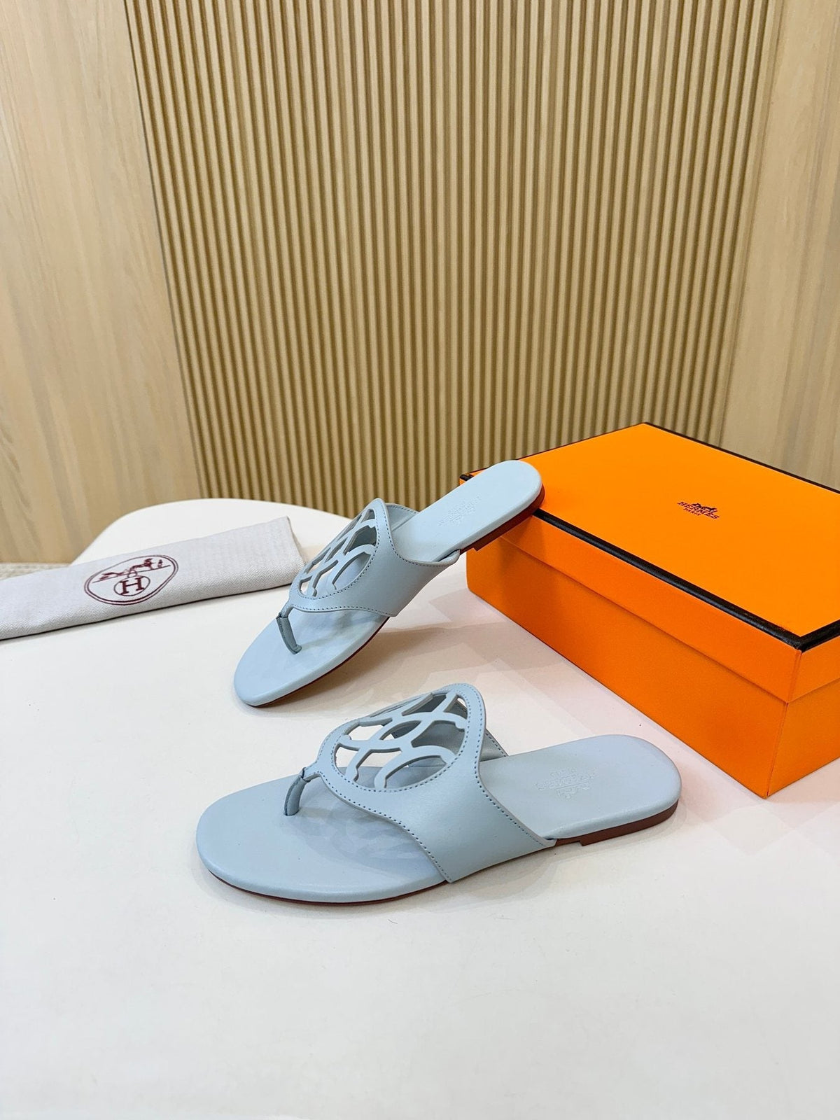 Hermès Tan Brown Cutout Thong Sandals — side