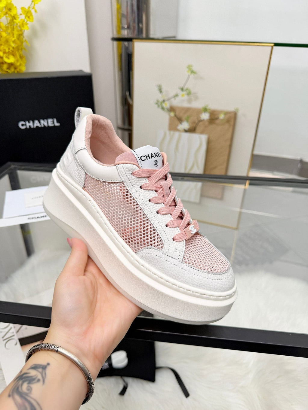 CHANEL White Platform Low-Top Sneakers — model