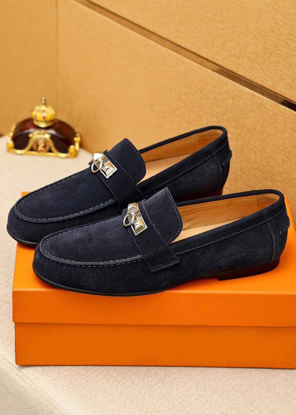 Hermès Suede-Finish Buckle Loafers — front