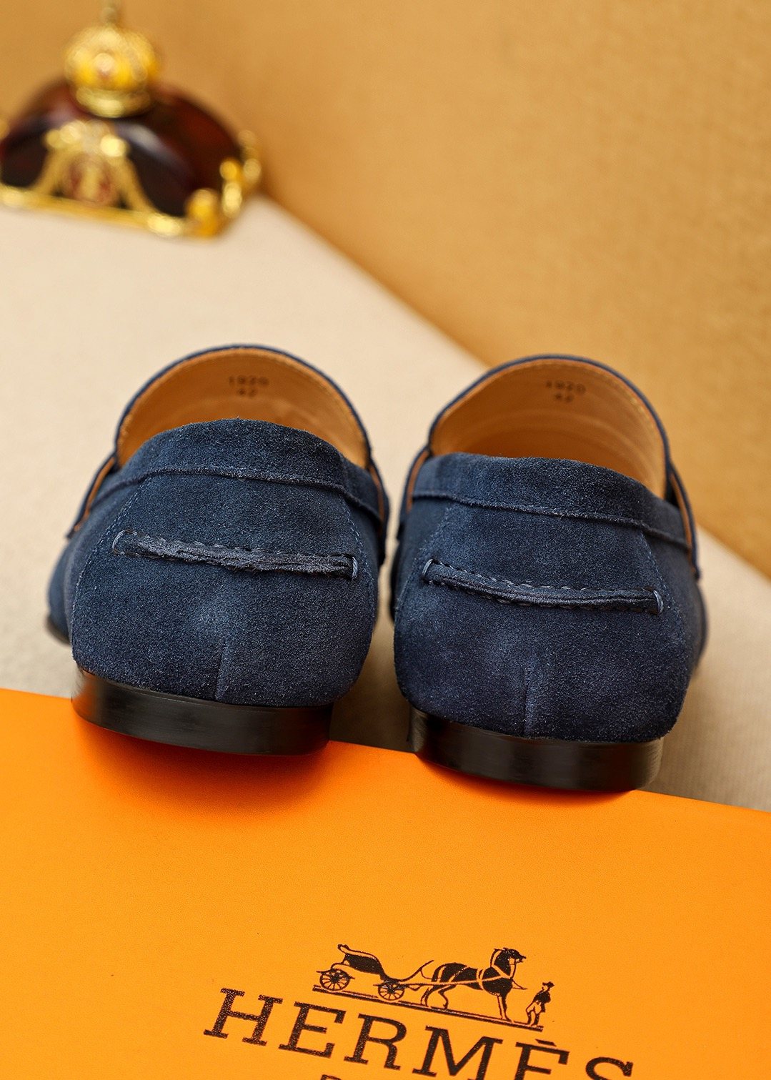 Hermès Suede-Finish Buckle Loafers — back