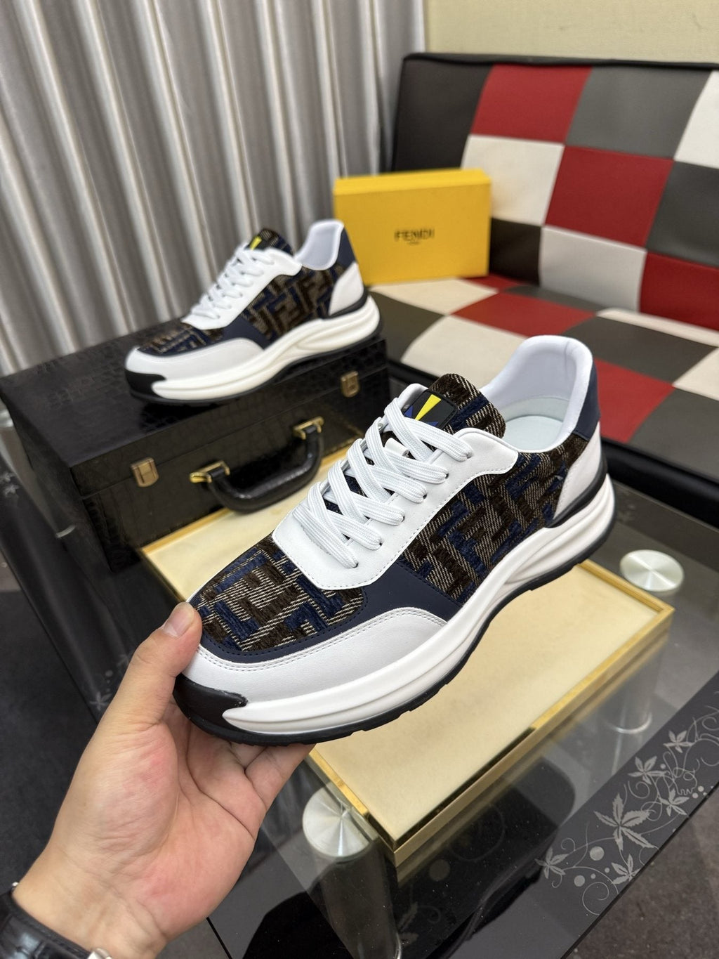 Fendi Men's Patterned Panel Sneakers — model