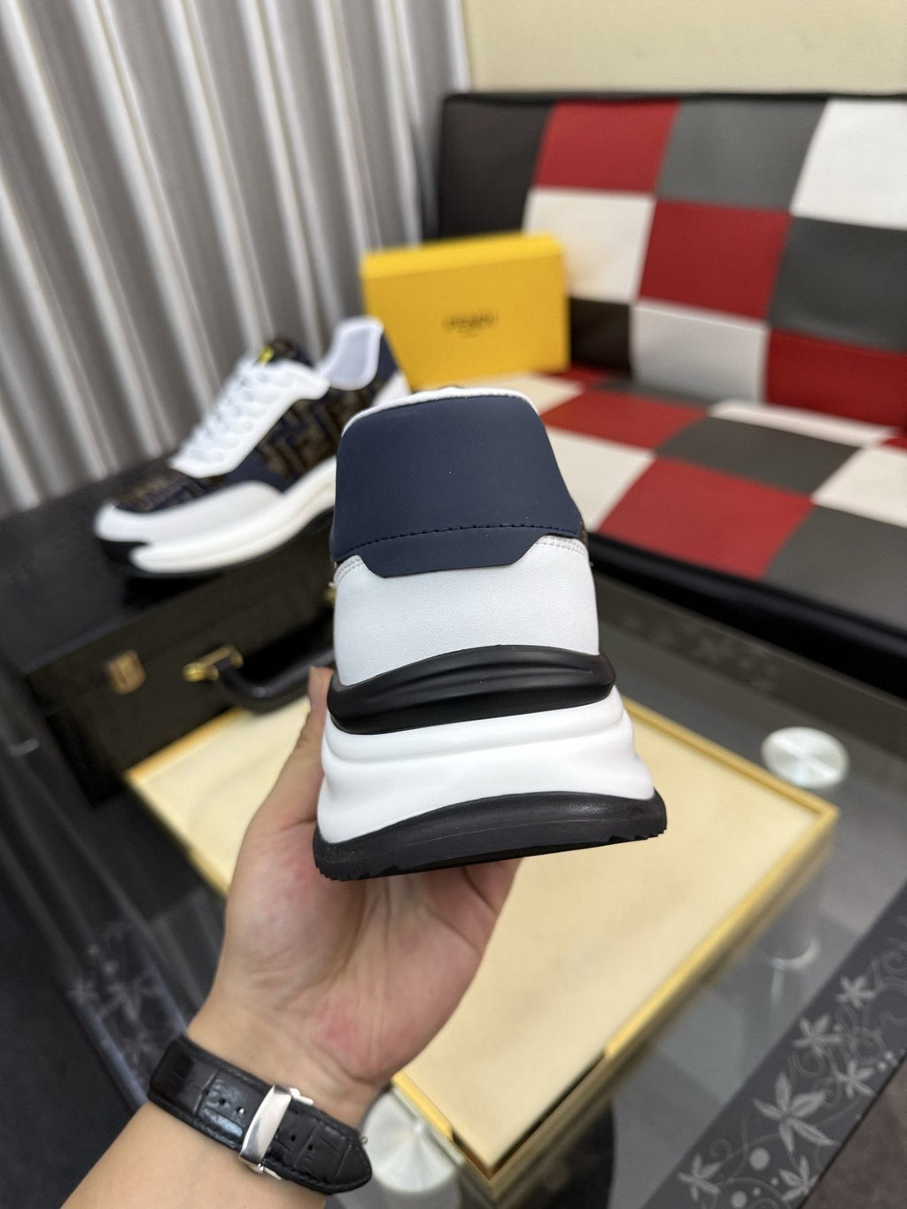 Fendi Men's Patterned Panel Sneakers — back