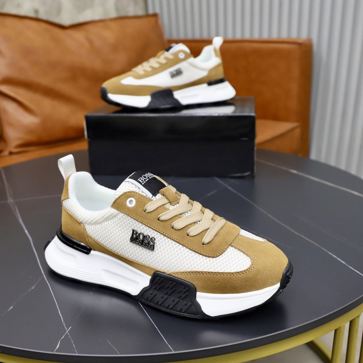 BOSS Knit-Panel Low-Top Sneakers — side