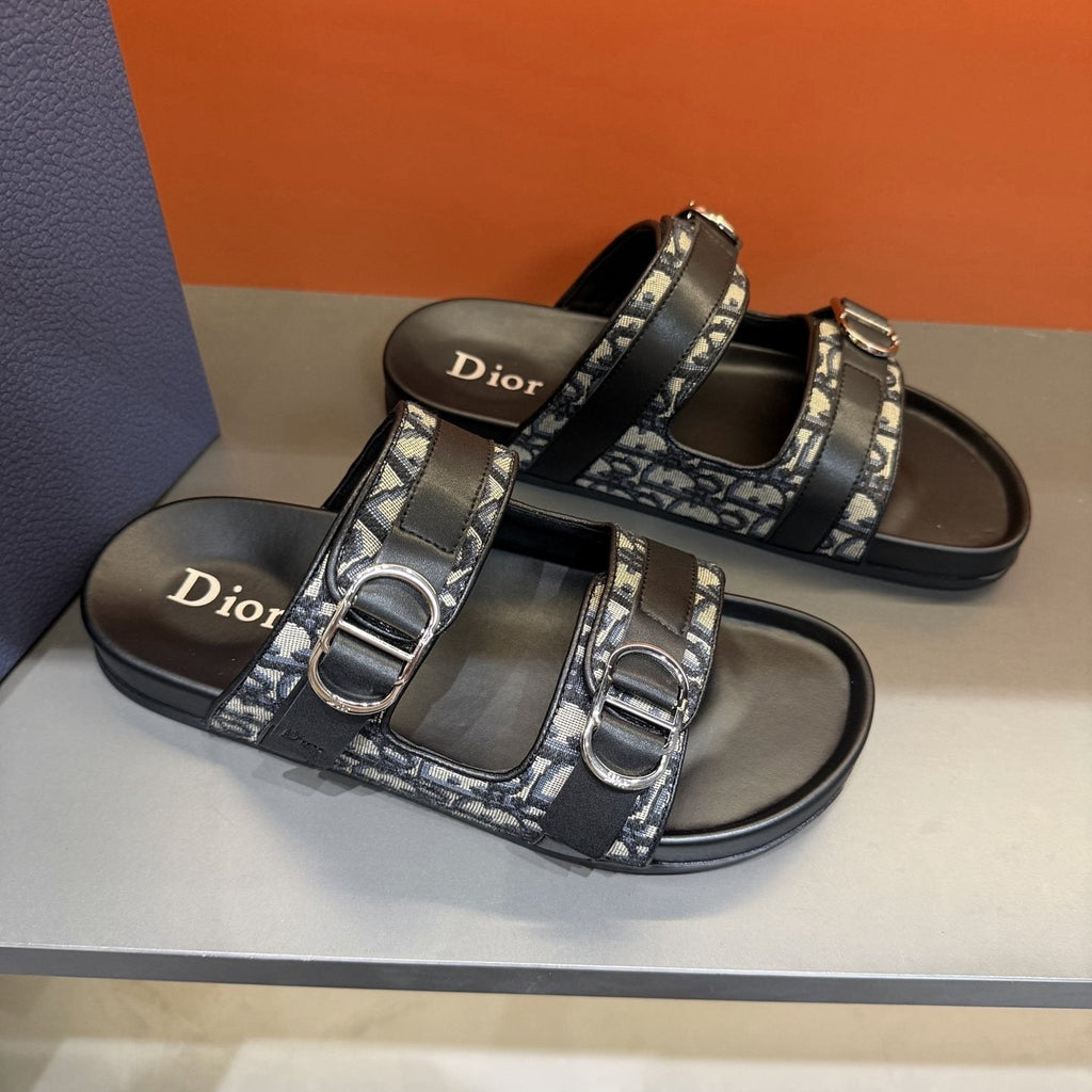 Dior Patterned Double-Strap Slide Sandals — front