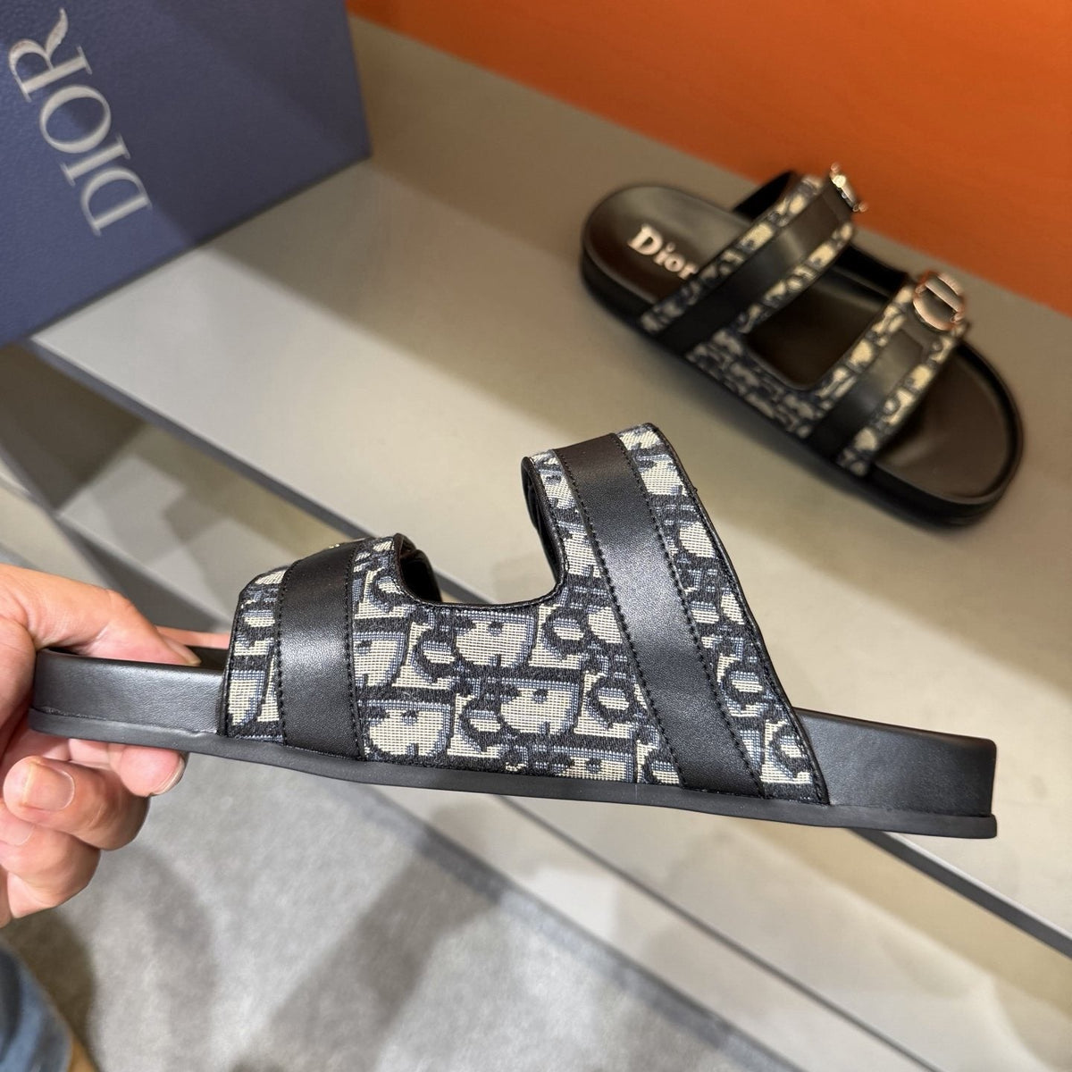 Dior Patterned Double-Strap Slide Sandals — side