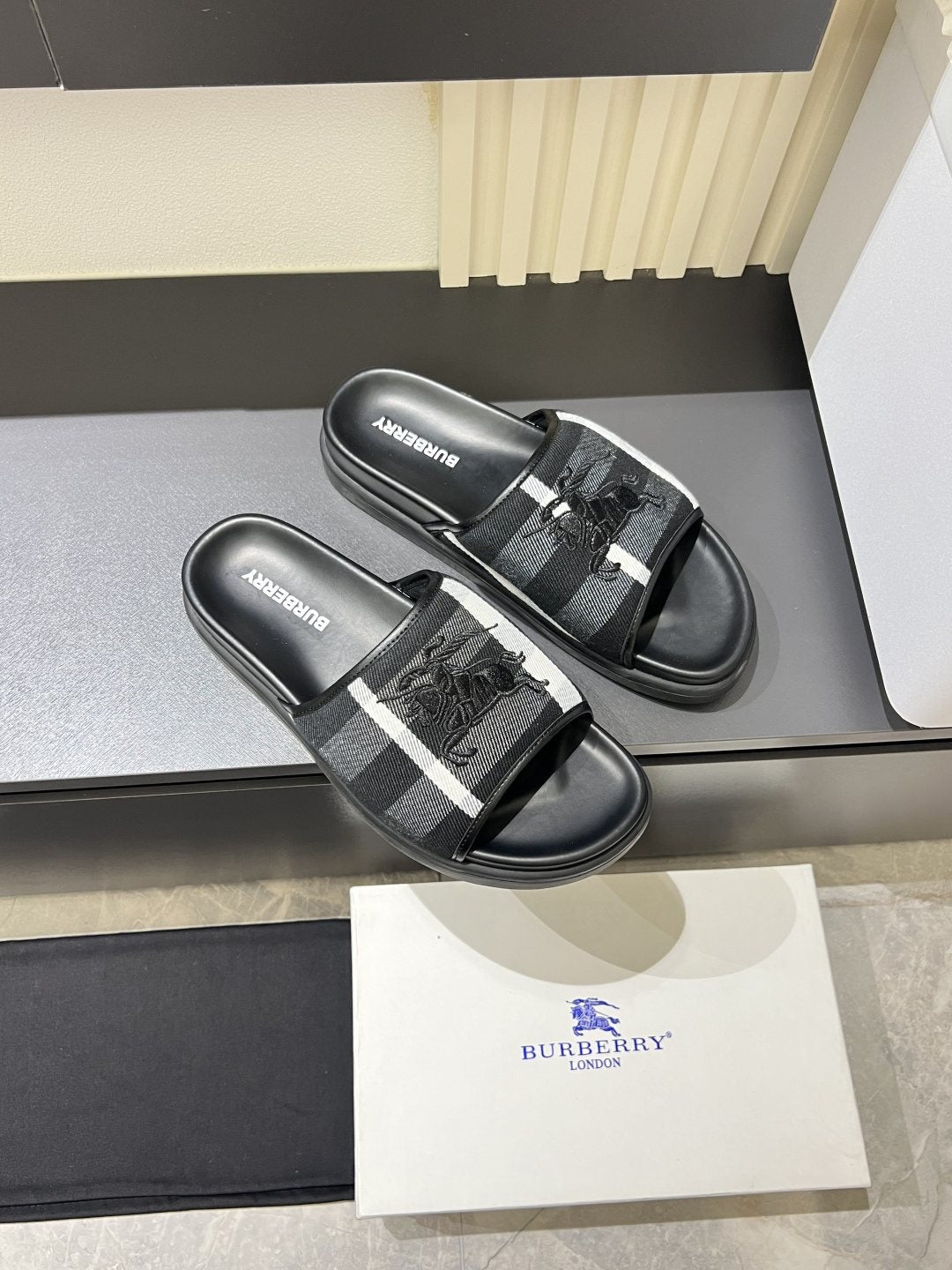 Burberry Plaid Slide Sandals — side