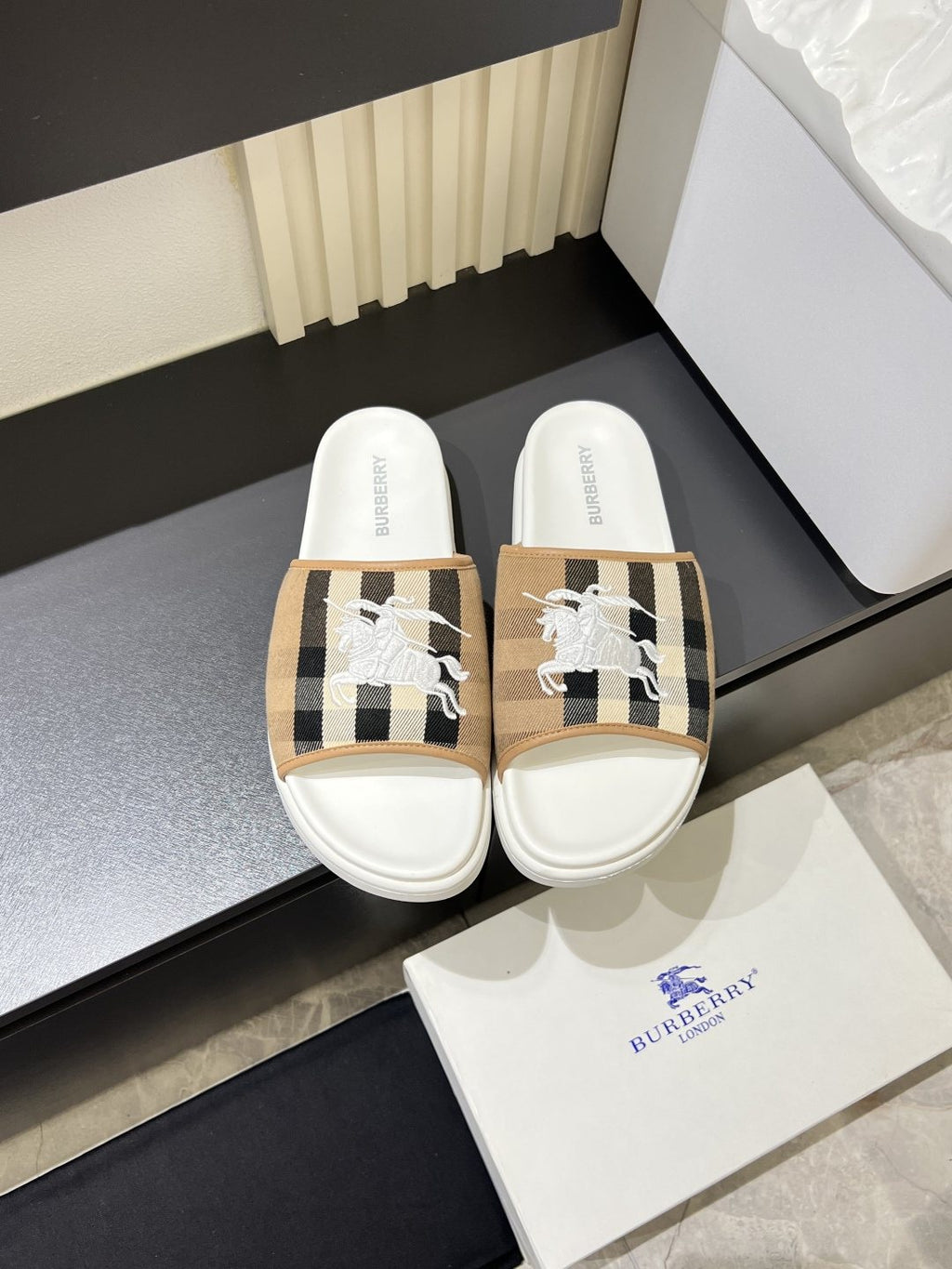 Burberry Plaid Slide Sandals — front