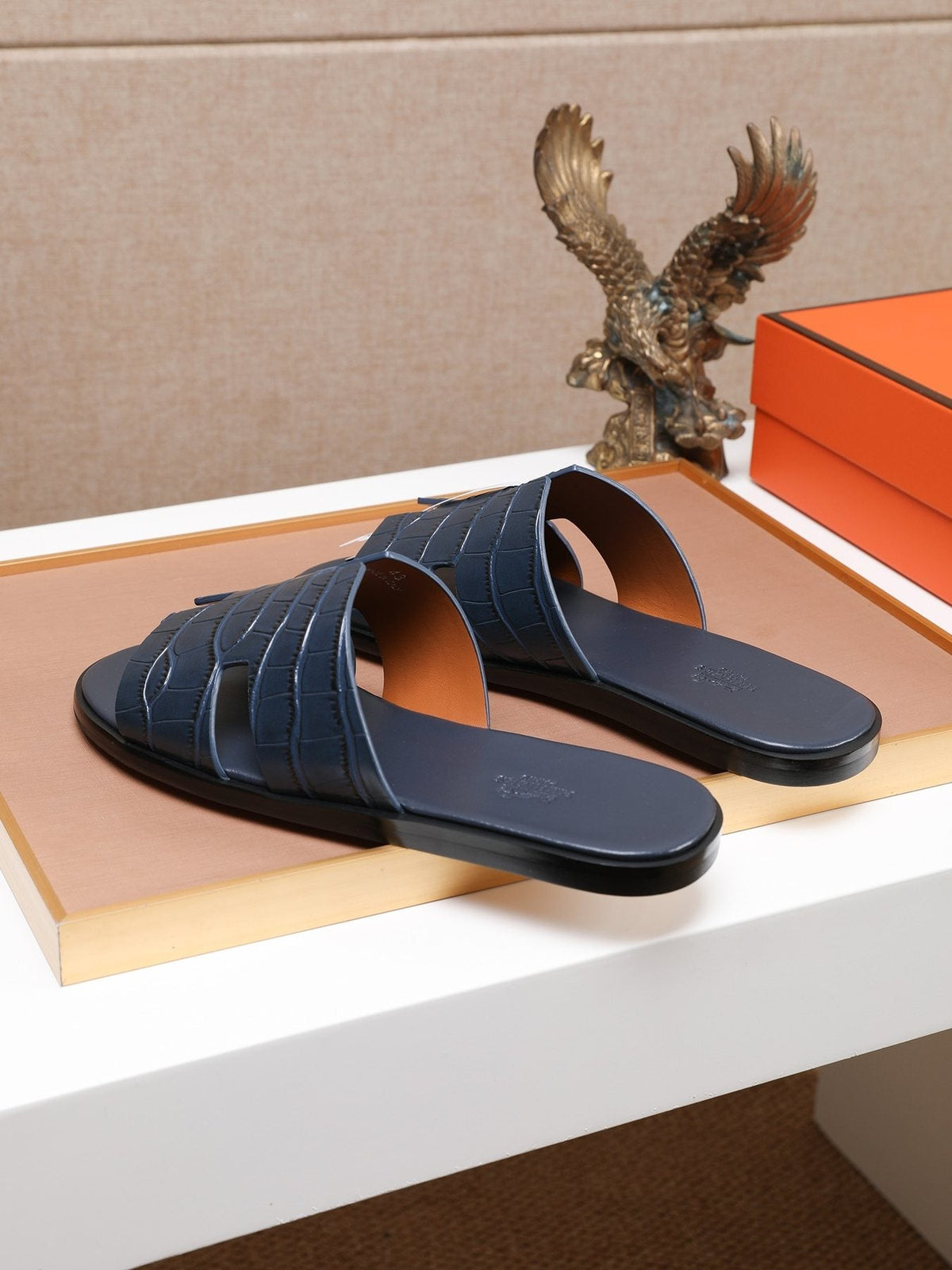 Hermès Croc-Embossed H Slide Sandals — back